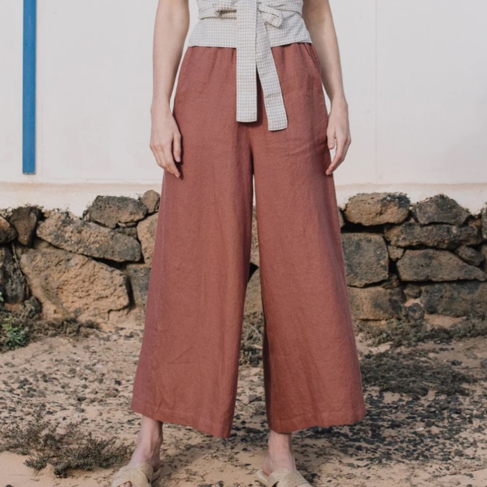 Not Perfect Linen Maxi Wels Wide Leg Gingham Pant